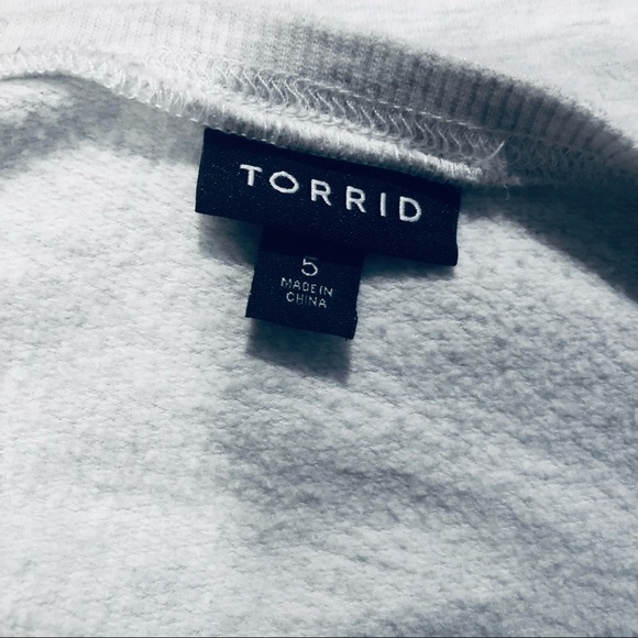 Torrid Size 5X Light Grey FLEECE & STRIPE RAGLAN SWEATSHIRT - Picture 6 of 7